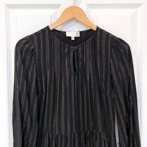 Anthropologie Ro & De Pippa Tiered Black Silver Pinstriped Long Sleeve Dress - Picture 5 of 11